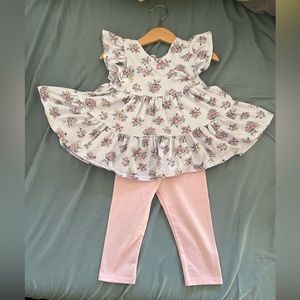 Pippa & Julie outfit - floral fluttery top and pink leggings, size 2T